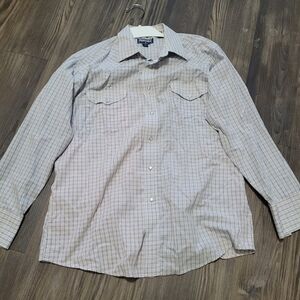 Panhandle Slim Shirt Mens 16 34 White Check Plaid Pearl Snap Point Pockets